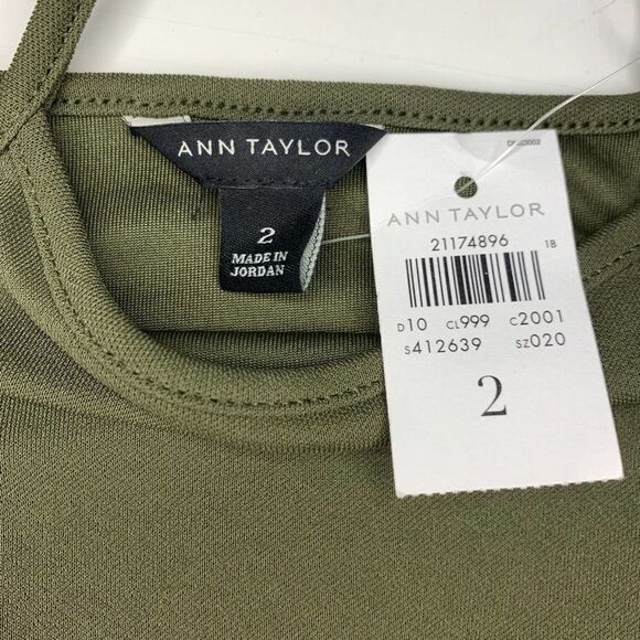 Ann Taylor Olive Green Shaded Palm Midi Dress - Picture 2 of 11